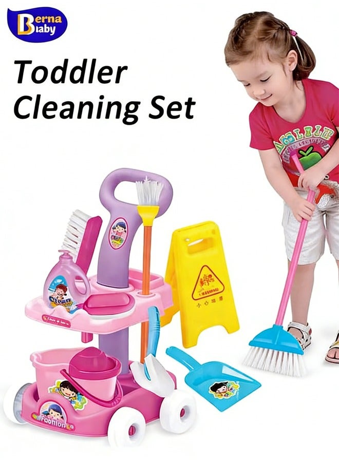 Berma Baby Toddler Cleaning Set，Kids Cleaning Toy Set，New Detachable Kids Cleaning Set for Toddlers - Pretend Play Educational Cleaning Carts Children Sweeping Toy Cleaning Kit Tool Cleaning Vacuum Cleaner Trolley Simulation Play House Cleaning Toys Play House kids Gift(Pink) - Image 1